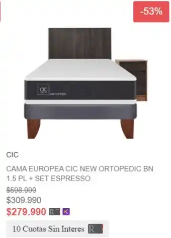 Ripley CIC CAMA EUROPEA CIC NEW ORTOPEDIC BN 1.5 PL + SET ESPRESSO oferta
