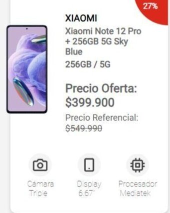 Claro Xiaomi Note 12 Pro + 256GB 5G Sky Blue oferta