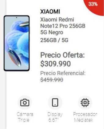 Claro Xiaomi Redmi Note12 Pro 256GB 5G Negro oferta