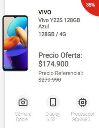 Claro Vivo Y22S 128GB Azul oferta
