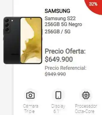 Claro SAMSUNG Samsung S22 256GB 5G Negro oferta