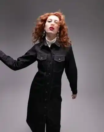 Asos Topshop denim maxi shirt dress in black oferta