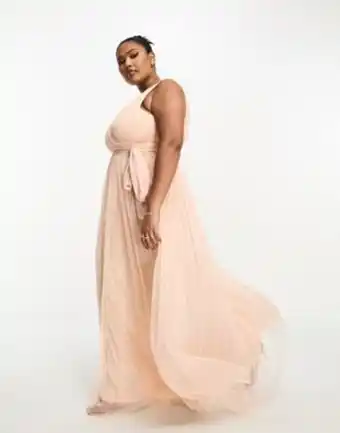 Asos Beauut plus bridal maxi dress in tulle with bow back in blush oferta