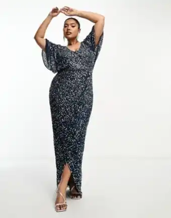 Asos Beauut plus bridesmaid embellished maxi wrap dress in navy oferta