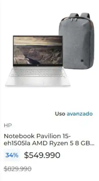 Paris HP Notebook Pavilion 15-eh1505la AMD Ryzen 5 8 GB... oferta