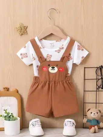 Shein Bebé niño camiseta con estampado de oso & mono overol con estampado de dibujos animados oferta