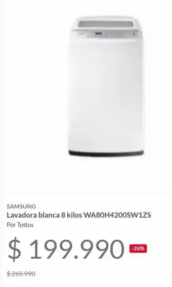 Tottus SAMSUNG Lavadora blanca 8 kilos WA80H4200SW1ZS Por Tottus oferta