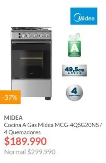 Hites Cocina A Gas Midea MCG-4QSG20NS/ 4 Quemadores oferta