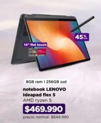 Ripley notebook LENOVO Ideapad flex 5 AMD ryzen 5 • 8GB ram | 256GB ssd oferta