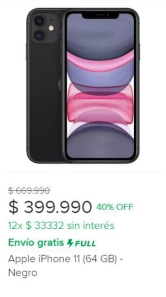 Mercado Libre Apple iPhone 11 (64 GB) - Negro oferta