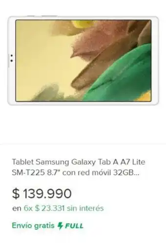 Mercado Libre Tablet Samsung Galaxy Tab A A7 Lite SM-T225 8.7" con red móvil 32GB... oferta
