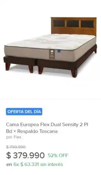 Cama Europea Flex Dual Sensity 2 PI Bd + Respaldo Toscana por Flex