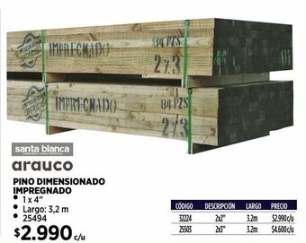 Construmart Pino dimensionado impregnado 1 x 4 3,2 mt oferta