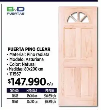 Construmart Puerta pino clear exterior asturiana 80 x 200 cm oferta