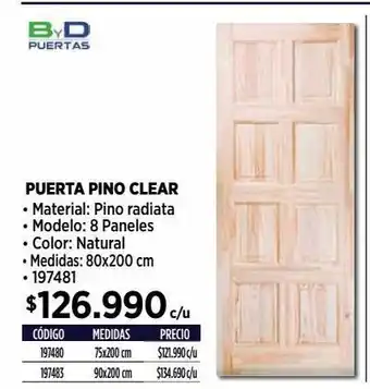 Construmart Puerta 8 paneles 80x200 cm pino radiata oferta