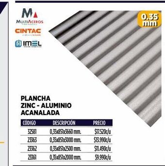 Construmart Plancha zinc-aluminio acanalada 0,35x851x3660 mm oferta