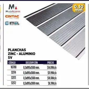 Construmart Plancha zinc-aluminio 5v 0,30x895x3500 mm oferta
