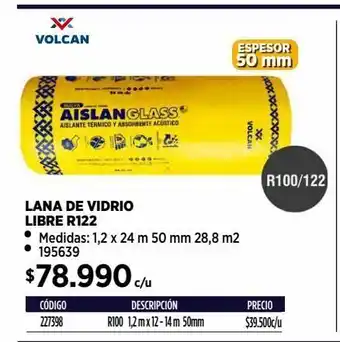 Construmart Rollo lana de vidrio libre r122 50mm 1,2x24m 28,8m2 oferta