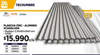 Construmart PLANCHA ZINC - ALUMINIO ACANALADA • Medidas: 0,30x851x3660 mm 32584 oferta
