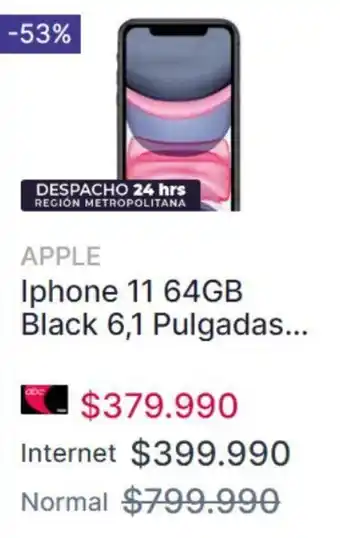Abcdin APPLE Iphone 11 64GB Black 6,1 Pulgadas... oferta