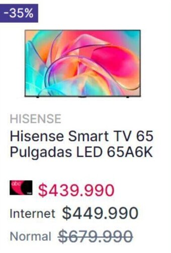 Abcdin Hisense Smart TV 65 Pulgadas LED 65A6K oferta