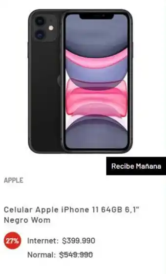 La Polar Celular Apple iPhone 11 64GB 6,1" Negro Wom oferta