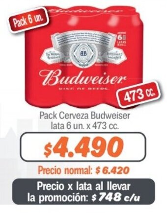 Mayorista 10 Pack Cerveza Budweiser lata 6 un. x 473 cc. oferta