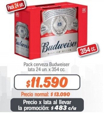 Mayorista 10 Pack cerveza Budweiser lata 24 un. x 354 cc. oferta
