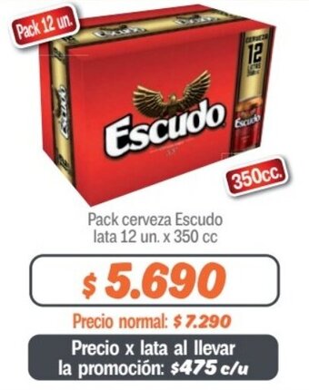 Mayorista 10 Pack cerveza Escudo lata 12 un. x 350 cc oferta