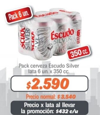 Mayorista 10 Pack cerveza Escudo Silver lata 6 un. x 350 cc. oferta