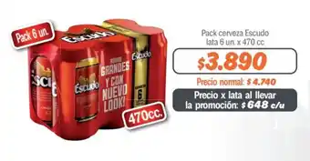 Mayorista 10 Pack cerveza Escudo lata 6 un. x 470 cc oferta