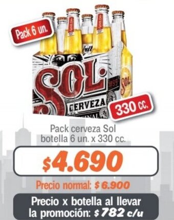 Mayorista 10 Pack cerveza Sol botella 6 un. x 330 cc. oferta