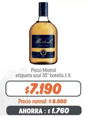 Mayorista 10 Pisco Mistral etiqueta azul 35° botella 1 lt. oferta
