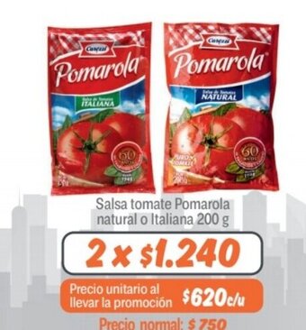 Mayorista 10 Salsa tomate Pomarola natural o Italiana 200 g x 2 oferta