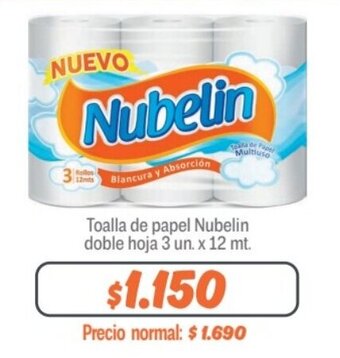 Mayorista 10 Toalla de papel Nubelin doble hoja 3 un. x 12 mt. oferta