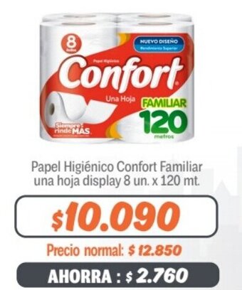 Mayorista 10 Papel Higiénico Confort Familiar una hoja display 8 un. x 120 mt. oferta