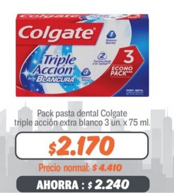 Mayorista 10 Pack pasta dental Colgate triple acción extra blanco 3 un. x 75 ml. oferta