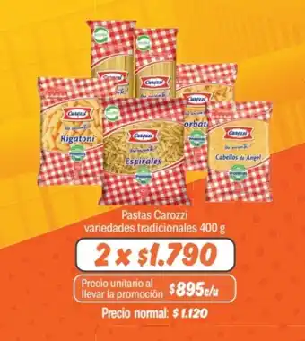 Mayorista 10 Pastas Carozzi variedades tradicionales 400 g x 2 oferta