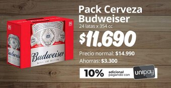 Unimarc Pack Cerveza Budweiser 24 latas x 354 cc oferta