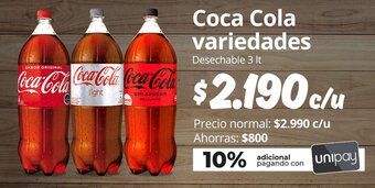 Unimarc Coca Cola variedades Desechable 3 It oferta
