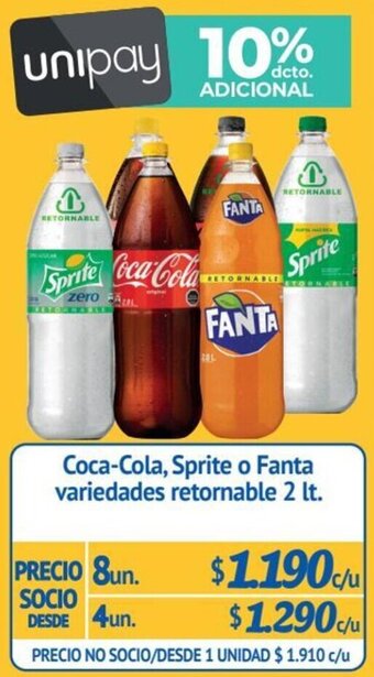 Coca-Cola, Sprite o Fanta variedades retornable 8un x 2 lt.