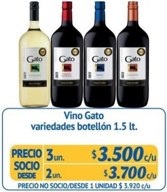 Alvi Vino Gato variedades botellón 3un x 1.5 lt. oferta