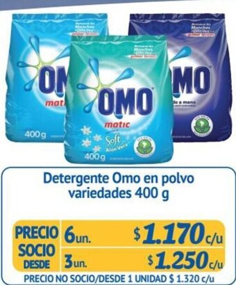 Alvi Detergente Omo en polvo variedades 400 g x 6un oferta