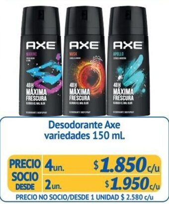 Alvi Desodorante Axe variedades 150 ml. x 4un oferta