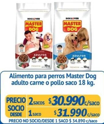 Alvi Alimento para perros Master Dog adulto carne o pollo saco 18 kg. x 2 sacos oferta