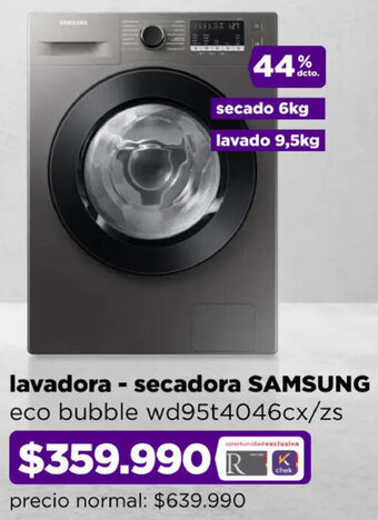 Ripley lavadora - secadora SAMSUNG eco bubble wd95t4046cx/zs oferta