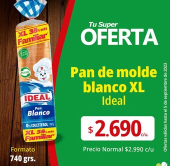 Supermercado El Trébol Pan de molde blanco XL Ideal 740grs oferta