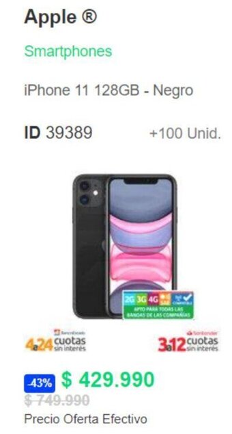Apple Ⓡ Smartphones iPhone 11 128GB - Negro