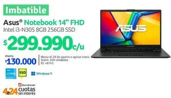 PC Factory Asus® Notebook 14" FHD Intel i3-N305 8GB 256GB SSD oferta