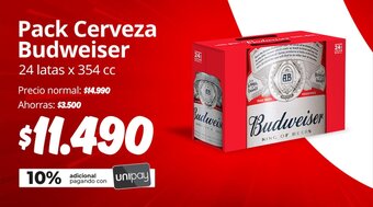 Unimarc Pack Cerveza Budweiser 24 latas x 354 cc oferta